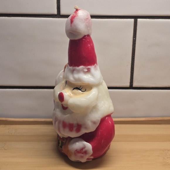 Vintage Winking Santa Clause Red White Christmas Novelty Wax Candle 7.5" - Picture 3 of 5